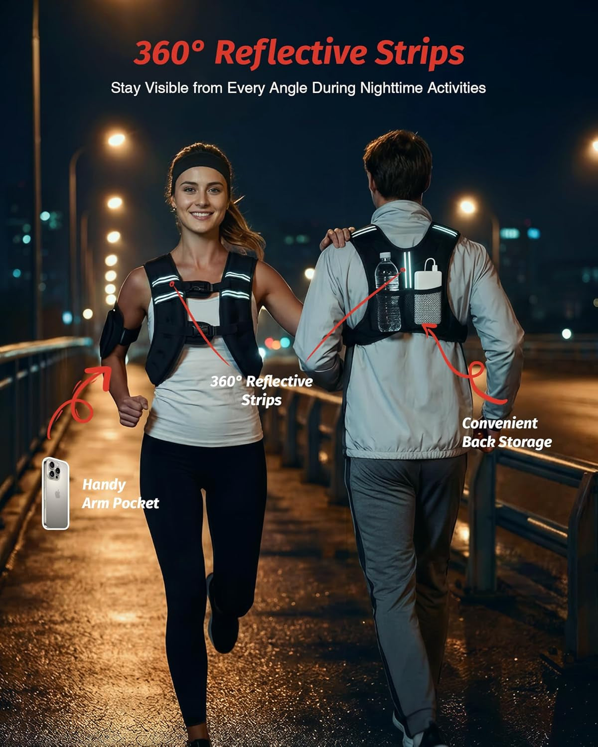 Weighted Vest, 6Lb/8Lb/12Lb/16Lb/20Lb/25Lb/30Lb Weight Vest with Reflective Stripe for Workout, Strength Training, Running, Fitness, Muscle Building, Weight Loss, Weightlifting